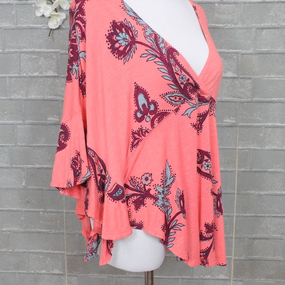 Free People Maui Wowie Coral Printed Kaftan Top - Picture 2 of 8